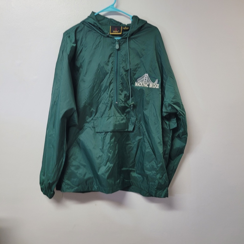 Baru Sports Mackinac Bridge Windbreaker Jacket XL Green Quarter Zip Anorak